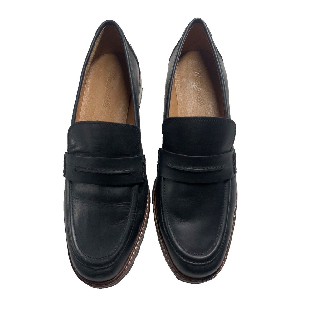 Madewell The Corinne Lugsole Loafer Black Leather Womens 9.5 Shoes Chunky Flats - Picture 3 of 9